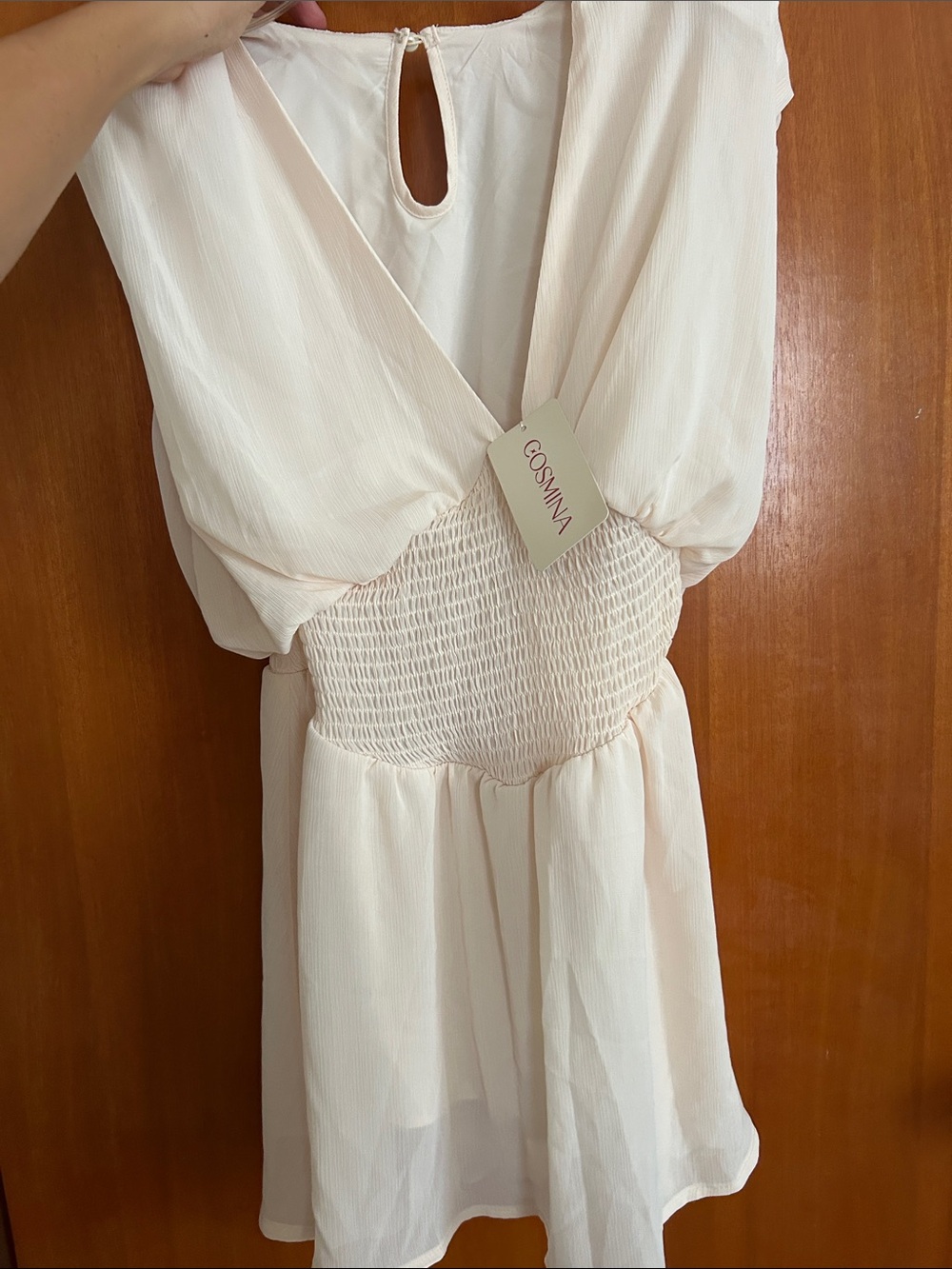 Cream Smocked Waist V-Neck Tunic